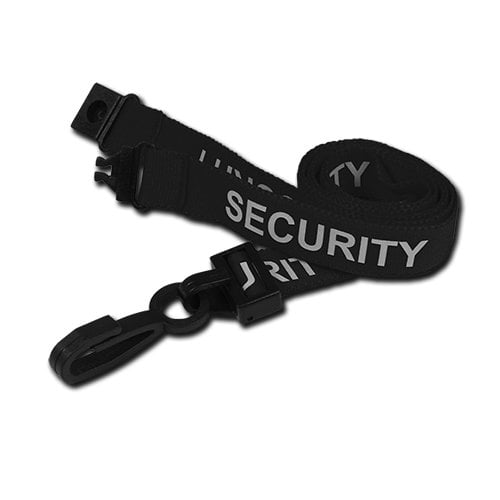 Pre-Printed SECURITY Lanyard with Plastic J Clip & Safety Breakaway black