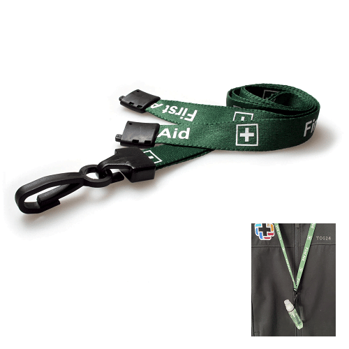 Green First Aid J Clip Lanyard with O Ring for Hand Sanitiser